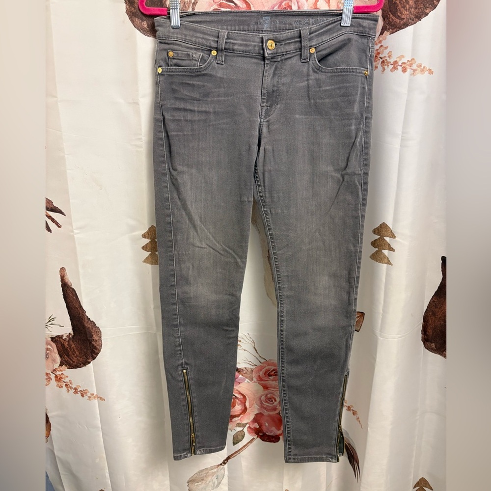 7 For All Mankind Gray Skinny Jeans with Gold Details